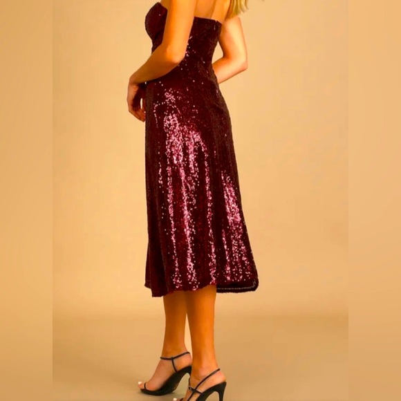Lulus Wine Red Sequin Strapless Bustier Midi Dress - Picture 3 of 3